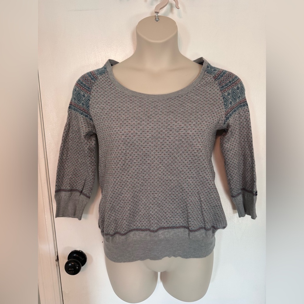 NORTH FACE Long Sleeve Nordic Sweater Womens Wool Blend Gray Y2K Sz L #1727